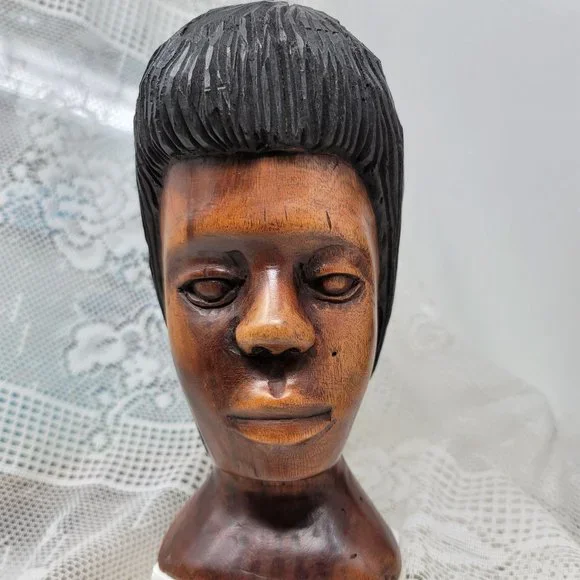 Vintage Hand Carved Woman's Head Figurine - Picture 8 of 9